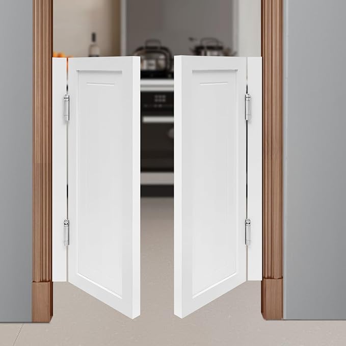 Solid Wood Interior Swing Door with Metal Hinges - Swinging Cafe Doors for Kitchen, Stairs, Bedroom Entrance & Partition (White, 31.5"X35.43")
