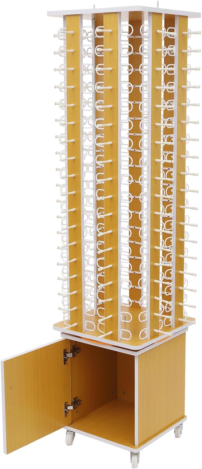 Sunglasses Display Stand, 144 Pairs Wooden 360° Rotating Sunglass Eyeglass Holder Organizer, Glasses Hanger Storage Rack for Retail Commercial Display, W14.6*H66.1in (Brown)