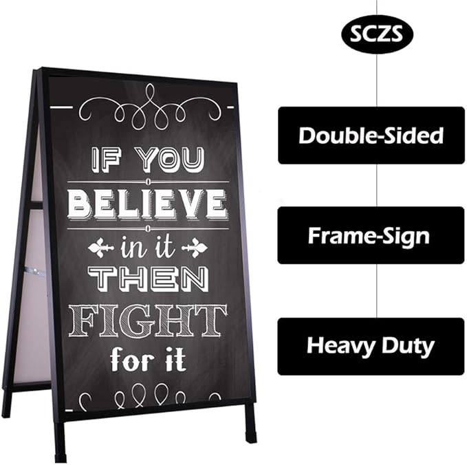 24x36 Inches Double Sided Heavy Duty Slide-in Folding A-Frame Sidewalk Curb Sign Stand Display Poster Boards Poster Holder Frame Chalkboard Sign, (Black-Metal)