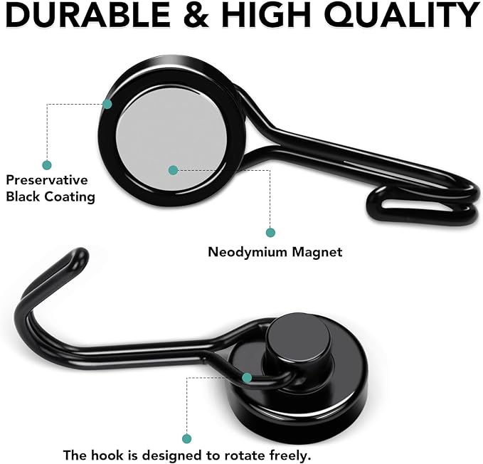 MIKEDE Strong Magnetic Hooks, 40LBS Black Swivel Swing Hooks Heavy Duty, Rare Earth Magnets with for Fridge, Grill Cruise Cabins, Hanging, Kitchen - 28 Pack