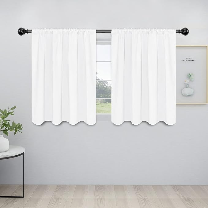 Easy-Going Rod Pocket Blackout Curtains for Bedroom, Room Darkening Window Curtains for Living Room, Thermal Insulated Noise Reduction Solid Window Drapes, 2 Panels(42x36 in, White)