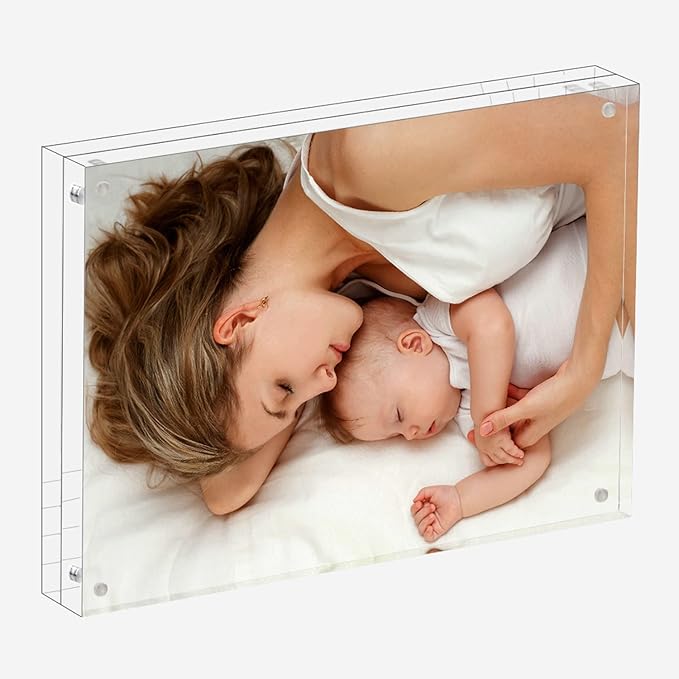 Meetu Acrylic Picture Frame 5x7,Clear Freestanding Double Sided 20mm Thickness Frameless Magnetic Photo Frames Desktop Display with Gift Box Package(5 Pack)
