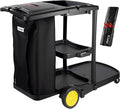 ALANNG Cleaning Cart for Housekeeping & Commercial Use, Janitorial Service Cart with 15 Disposable Trash Bags, Hotel Office School Cleaning Trolley (Black, 1 Pack)