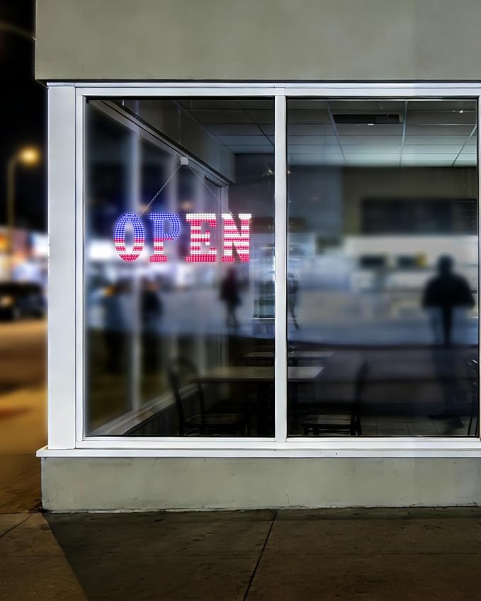 41'' x 15" Large Open Signs for Business, Super Bright LED Open Closed Sign with Hanging Installation, Light Up Sign for Bar Store Restaurant Office Hotel Salon USA Flag
