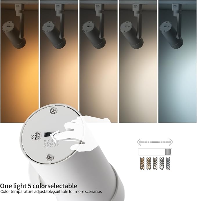 mirrea 5-Color Zoomable LED Track Lighting Heads H-Type Dimmable, 13.5W White Ceiling Fixtures for Kitchen, Modern Accent Light, 2700-5000K Adjustable, Beam Angle 24°-60°, CRI90+, Pack of 12