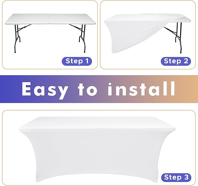 Nasitos 2 Pack Fitted White Tablecloth Rectangle for 4 ft Table-Open Back Folding Stretch Spandex Table Covers Fabric Washable and Wrinkle Resistant for Parties, Wedding, Craft Fair, Trade Show