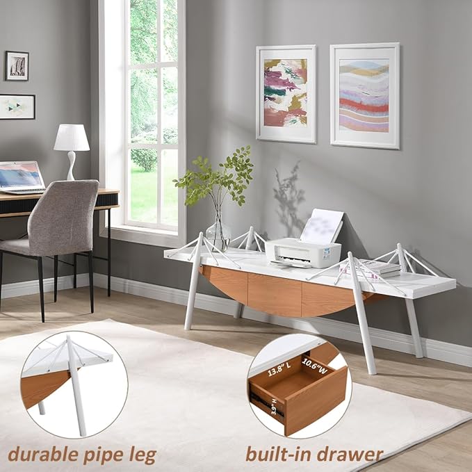 1 Tier Boat-Shaped Bookshelf, Stylish Bookcase with Drawer 70.9" Long Bookshelves for Storage Display Decor Easy Assembly Bookcase Furniture for Bedroom, Living Room and Home Office