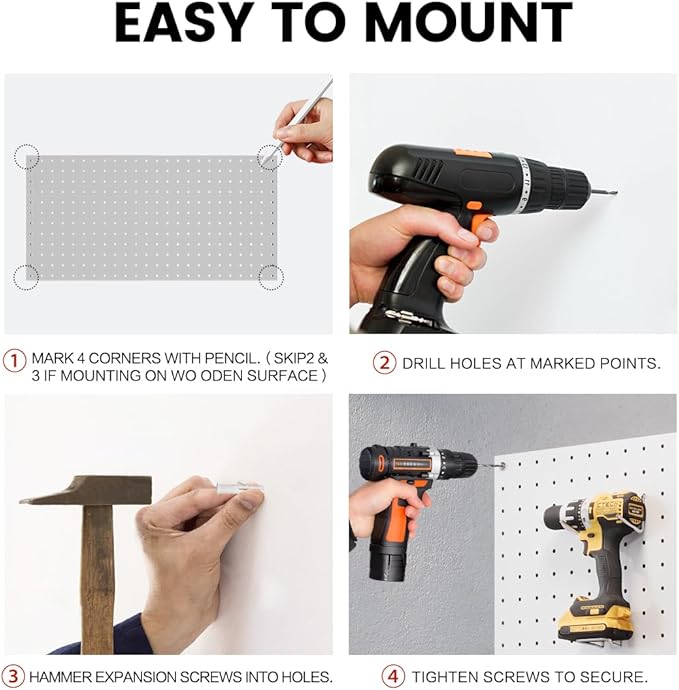 Pegboard, Metal Peg Board, Pegboards Wall Organizer with 38 Pcs Hooks, Sturdy Peg Board for Garage Tool Organization, Home & Office Wall Decoration (White, 2 Pack)