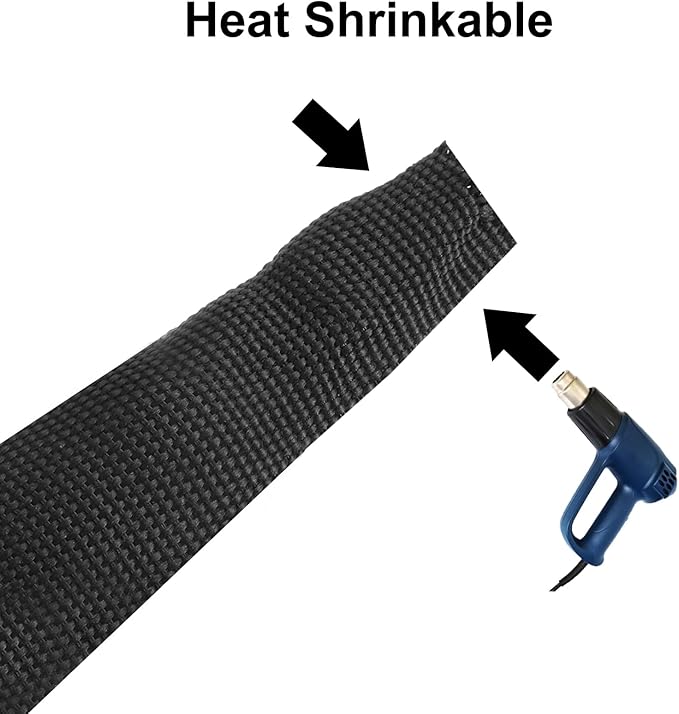 MECCANIXITY Braided Cable Sleeves Heat Shrinkable Fabric Sleeving, 1" 33ft Black 2:1 Ratio Heat Shrinkable Cord Protector for Harness Cable, Network Cable Protection, Cable Management
