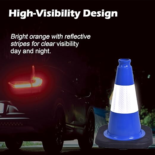 6 Pack 12 Inch Blue Reflective Traffic Cones, Black Base Mini Safety Cones for Event Setup, Reserved Parking, and School Activities (6, Blue, 12 Inch)