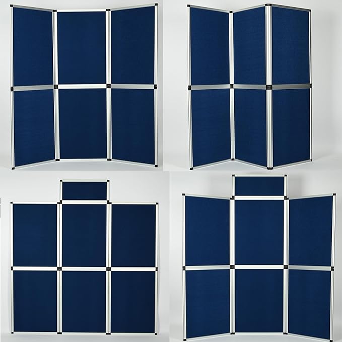 6 Portable Display Panel System, 82.6" H x 70.8" W Trade Show Presentation Board, Folding 6 Show Panels Exhibition Boards 6 Single Sided Panels Blue Hook & Loop-Receptive Fabric