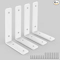 White Heavy Duty Shelf Brackets 12 Inch, Extra Thick L Shelving Brackets, Rustic Gold Iron Floating Shelves Wall Mounted with Hardware for DIY Open Shelving, 4 Pack