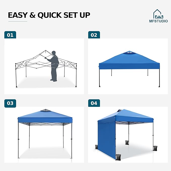 MFSTUDIO 10x10 Outdoor Pop Up Canopy Tent with 1 Removable Sidewall, Easy Set-up Straight Leg Folding Instant Shelter for Beach, 100 Sq. Ft of Shade