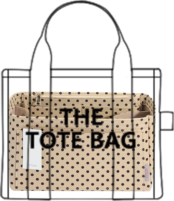 ZTUJO Purse Organizer Insert For Handbags, Silky Touching Bag Organizer Insert With Bottle Holder, Perfect for Speedy, Neverfull, Tote,ONTHEGO,Artsy,Handbag and More (Large, Brown polk dots Beige)