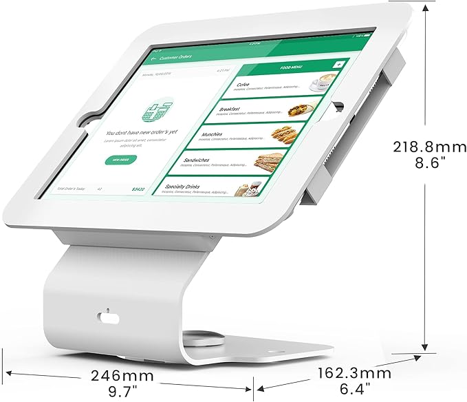 Kiosk POS Tablet Stand Compatible with 10.2 inch iPad 7 8 9 Generation, Business Desktop Retail Tablet Stand with 360° Swivel Base, Metal, White, PSC101WT