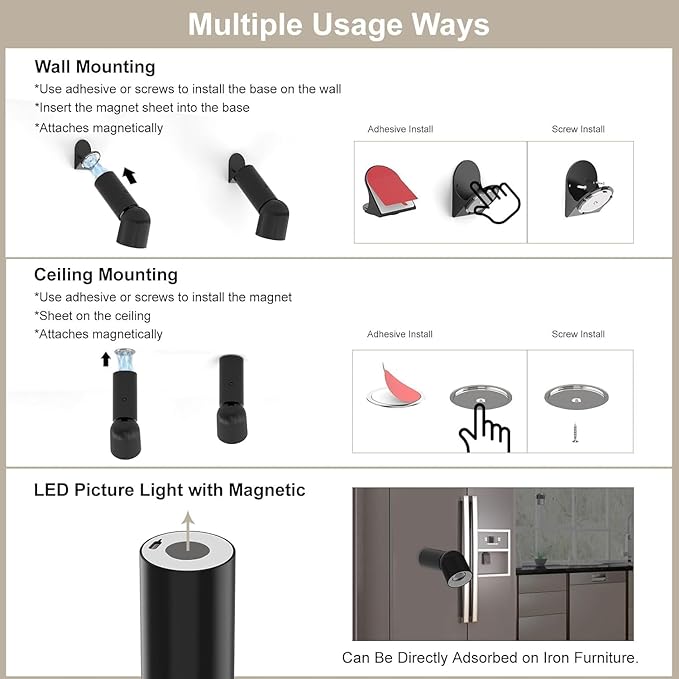 LED Ceiling Picture Lights with 6000mAH Rechargeable Battery Powered, Cordless Painting Wall Lamps Sconces with 4 Brightness&Color Temp,CRI≥95, Indoor Spotlight for Art Display Photo Portraits Gallery