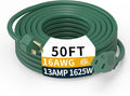 50FT 16/3 Gauge Green Outdoor Extension Cord Waterproof Heavy Duty, 3 Prong Cold Weatherproof -40℉ Flexible Power Cord, 13A 1625W SJTW ETL Listed for Lawn Mower, Christmas Lights, Tools