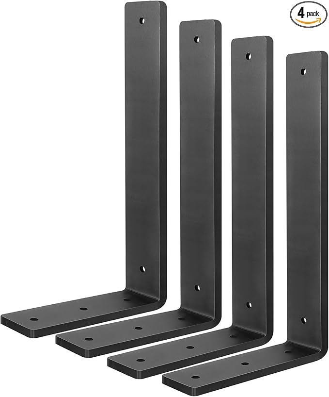 Floating Shelf Bracket 14 Inch, 4 Pack Heavy Duty Shelf Brackets, Black Wall Shelf Bracket for DIY Decorative with Mounting Hardware
