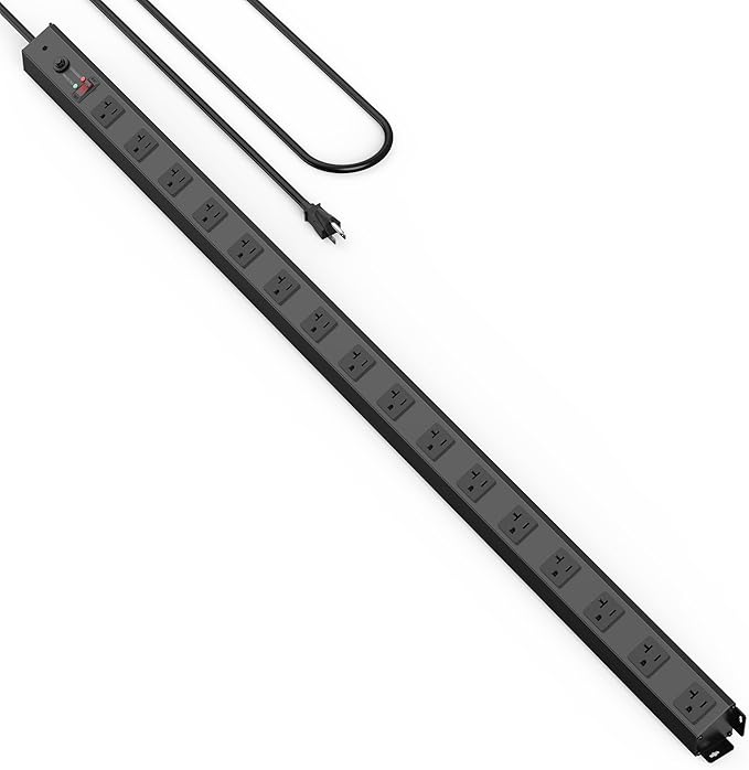 HHSOET 16 Outlet Long Power Strip, 4FT Heavy Duty Power Strip with 4800J Surge Protection, 20a Mountable Wide-Spaced Outlets for Home, Office, Garage & Workshop - ETL Certified (Black)