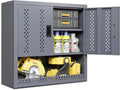 Metal Garage Wall Cabinet, Wall Mounted Storage Cabinets with Doors, Floating Steel Cabinet with Adjustable Shelves and Open Drawer, Heavy-Duty Tool Organizer for Warehouse, Basement, Kitchen