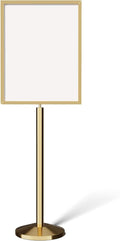 Crowd Control Warehouse Pedestal Standing Floor Sign Frame with Sloped Base, 22 x 28 Inch Vertical, Polished Brass- CCW Series SFFS-100