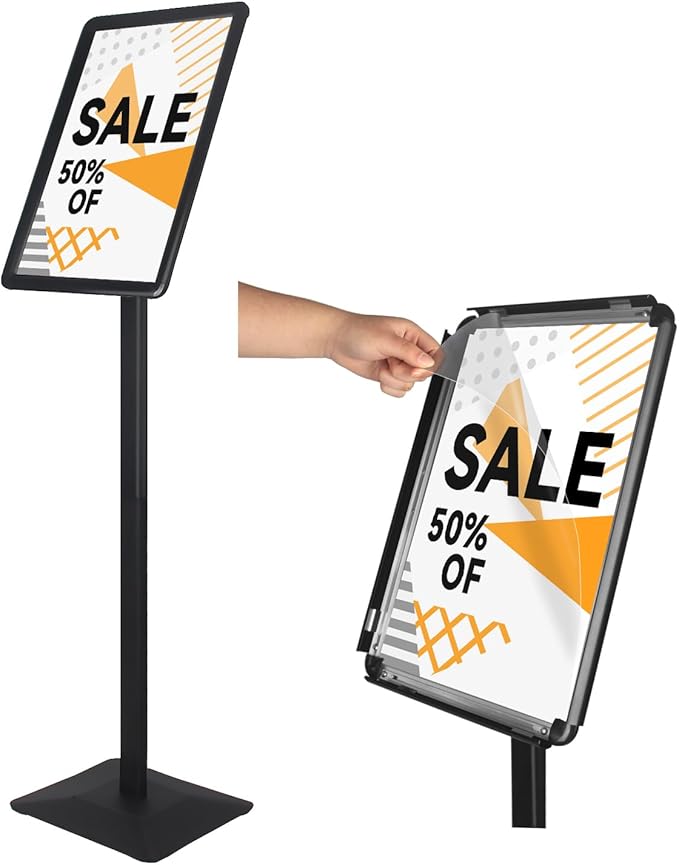Heavy Duty Pedestal Sign holder floor stand Adjustable Sign Stand for Vertical and Horizontal view Poster Stand with Aluminum Frame for Display 8.5 x 11 inch