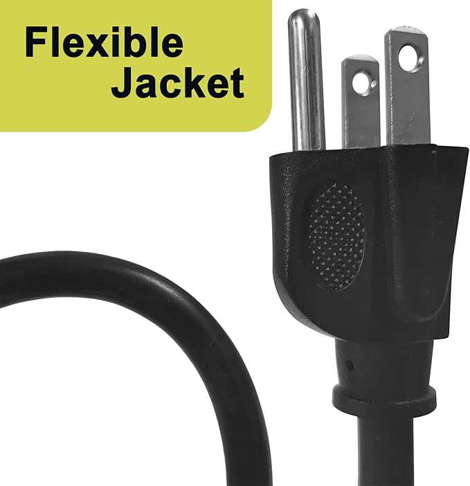 15 Ft Indoor Outdoor Black Extension Cord, 16/3 SJTW Heavy Duty Water-Resistant, 3 Prong Grounded Plug Power Cord for Home Appliance, Lights and Lawn, 13A 1625W, UL Listed