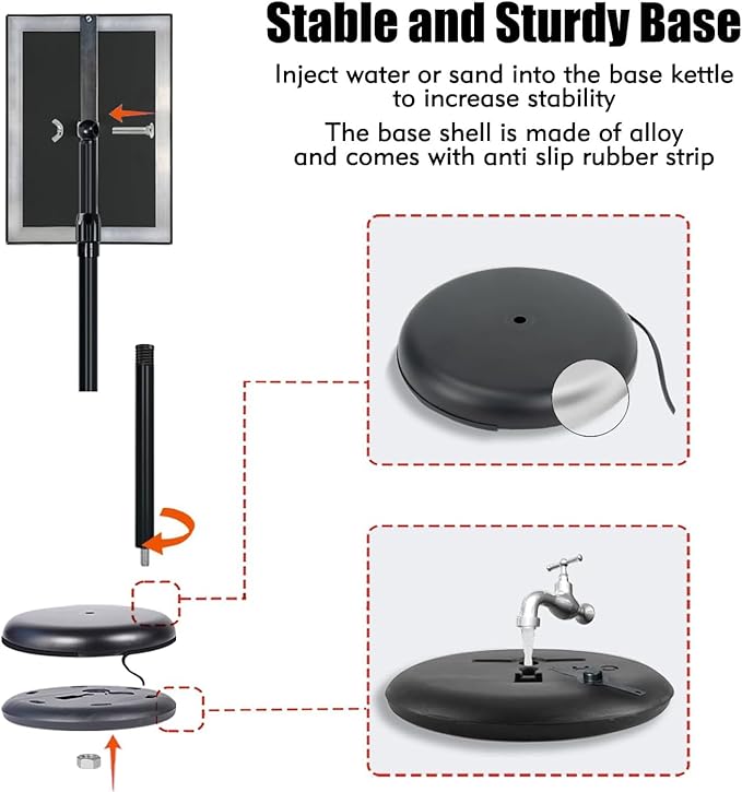 Upgraded Adjustable Sign Stand for Display, Pedestal Floor Signage Stand Holder with Heavy Duty Base, for Outdoor or Indoor Advertising (8.5 x 11, Black)