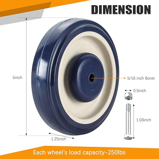 16 Pack Shopping Cart Replacement Wheels Kit, 5" Shopping Cart Casters, Double Ball Bearing TPU Silent Supermarket Casters for Supermarket (Blue)
