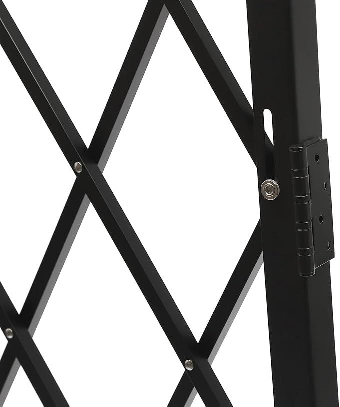 Single Folding Security Gate 4.27'Hx36.6 W Iron Accordion Security Gate Flexible Expanding Security Gate 180° Rolling Barricade Scissor Door with Padlock for Entry Security,Garage,Warehouse