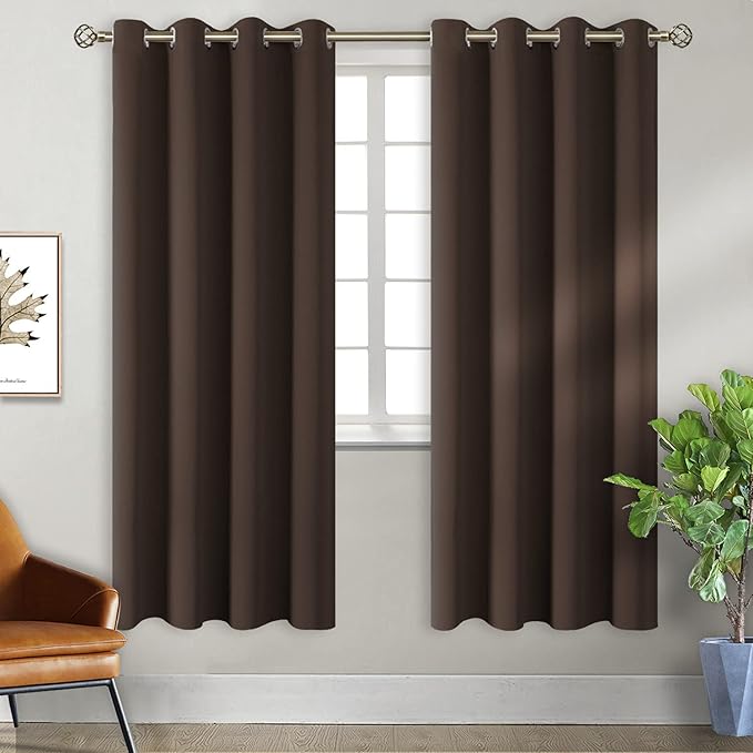 BGment Brown Blackout Curtains for Bedroom - Grommet Thermal Insulated Room Darkening Window Curtains, Set of 2 Panels, Each 55 x 69 Inch
