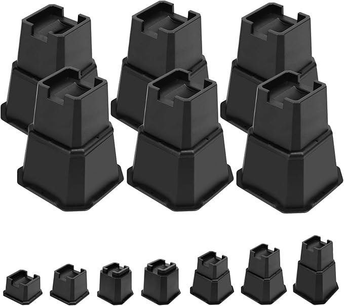 shouwuhho Bed Risers 7 inch, Furniture Risers Elevation in Heights 7 Inch Heavy Duty, Bed Lift Risers for Caster Wheels or Posts of Bed Table Couch, Support up to 6000 lbs, Black, 6 Pack