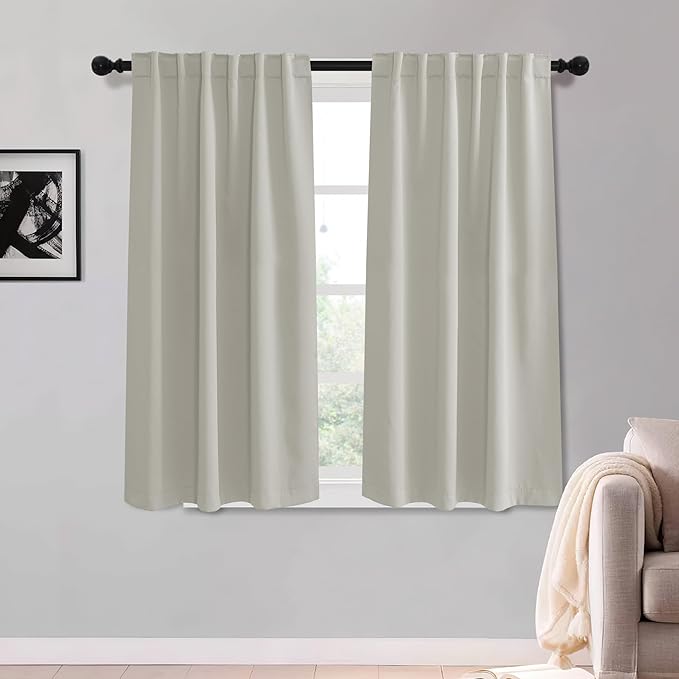 KGORGE Room Darkening Curtains for Bedroom, Privacy Thermal Insulated Noise Reducing Light Filtering Small Window Curtains for Kids Living Room Nursery, W52 x L54 inches, Nature, 2 Panels