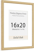Natural Oak 16x20 Picture Frames Mat to 11x14 Picture Display,Original Wood Handcrafted Poster Frame,Wooden Frame 16x20 with Tempered Glass Graduation Family Wedding Photo Wall Mounted