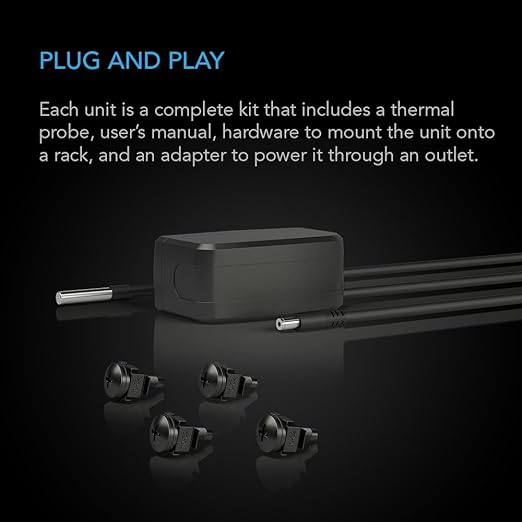 AC Infinity CLOUDPLATE T1-N, Rack Mount Fan Panel 1U, Intake Airflow, for Cooling AV, Home Theater, Network 19” Racks