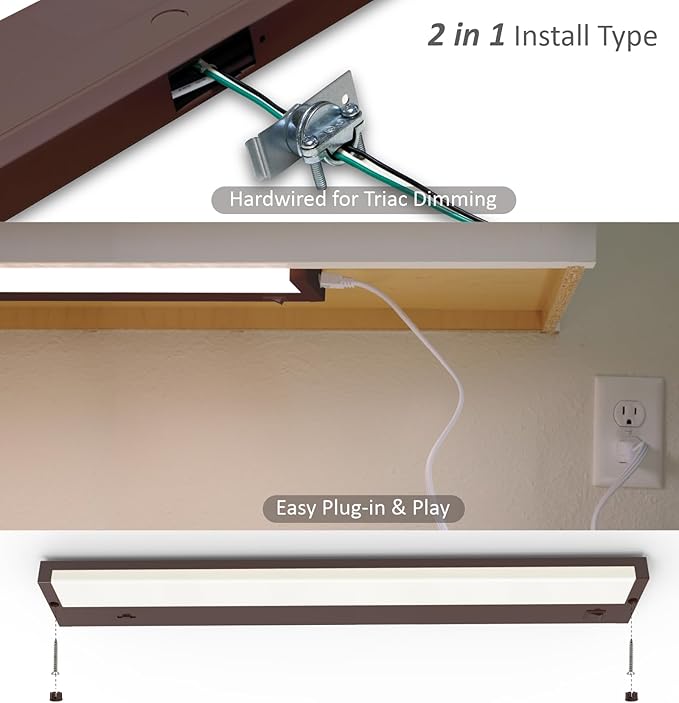 LED Under Cabinet Lighting Hardwired or Plug in, 24 Inch 12W, Dimmable 5 Color 2700K/3000K/3500K/4000K/5000K, Linkable Eyes Care Design Counter Lights for Kitchen, Sink, ETL Listed, Bronze