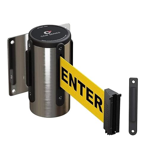 Crowd Control Warehouse - CCW Series WMB-120 Fixed Wall Mount Retractable Belt Barrier - 11 Foot, Yellow"Caution DO NOT Enter" Belt with Stainless Steel Case