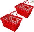 Stackable Plastic Shopping Baskets, Red and Blue, Easy-Grip Handles for Grocery, Retail, Liquor Stores, Home Use (4-pack, Red)