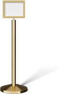 Crowd Control Warehouse Pedestal Standing Floor Sign Frame with Sloped Base, 8.5x11 Inch Horizontal, Polished Brassl