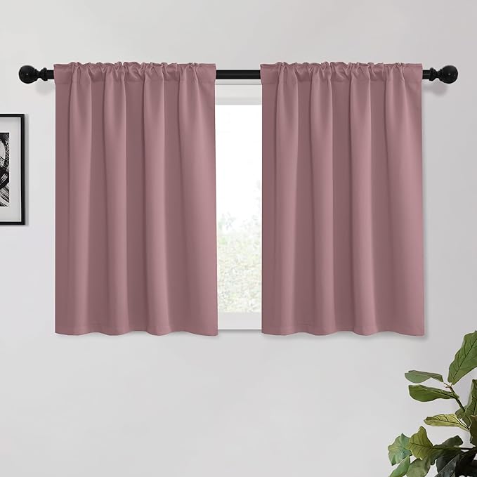 KGORGE Bathroom Window Curtains 45 inches Long, Privacy Energy Efficiency Blackout Room Darkening Curtains & Drapes for Kitchen Bedroom Dining Room, W34 x L45 inches, Dusty Rose, 2 Panels