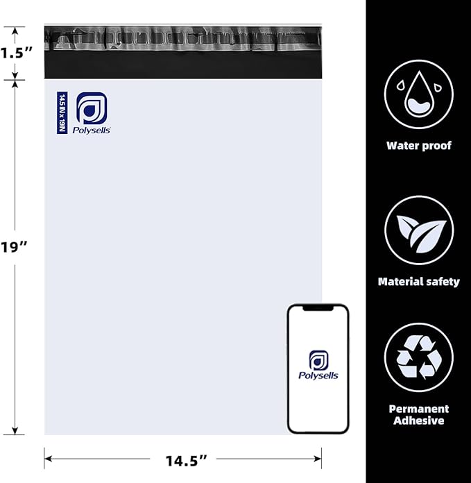 POLYSELLS 100 Pcs 14.5x19 Inch Poly Mailers Shipping Envelopes, Strong Adhesive Sealing, Waterproof, and Tear-resistant Postal Mailing Bags for Clothing, Books, and Accessories