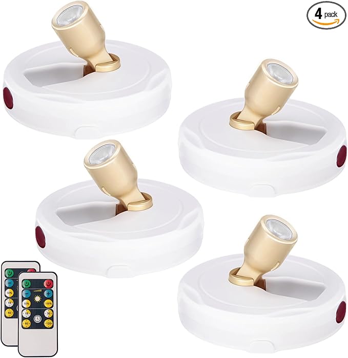 LED Spotlight, Battery Powered Picture Lights, Uplighting Indoor, Puck Lights with Remote, Stick Spot Light for Wall Display Picture Dartboard Painting Artwork Accent Closet-4Pack