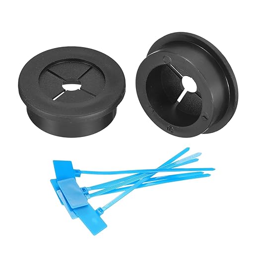 uxcell 2Pcs Cable Cord Grommet, 1-3/16"(30mm) Rubber Desk Grommets Wire Pass Through Hole Cover with Marked Cable Ties for Home Office Cable Wire Protection, Black