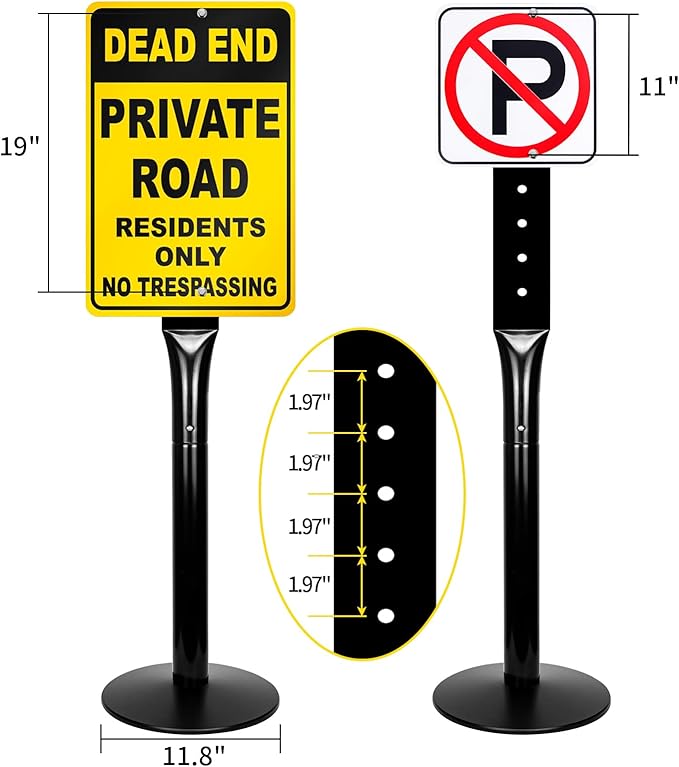 Heavy Duty Cast Iron Sign Post With 12" Diameter Bottom Round Base, 48" Movable Stand for Hanging Signs