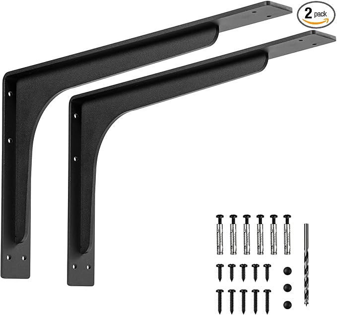 20 x 12 INCH Shelf Brackets,L Shelf Brackets, Vertical Angle, Premium Alloy Metal Heavy Duty Shelf Bracket, high Strength Mounting Hardware Included, Corner Brace Joint,Pack of 2