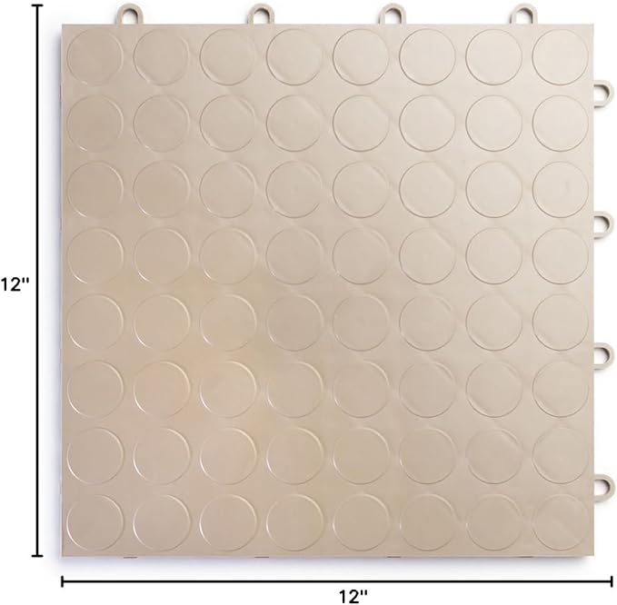 Big Floors RaceDeck CircleTrac, Interlocking Non-Slip Garage Flooring Tile, Durable, Modular, Heavy-Duty Copolymer, Easy Install (Beige, 48 Pack of 12 x 12" Tiles)