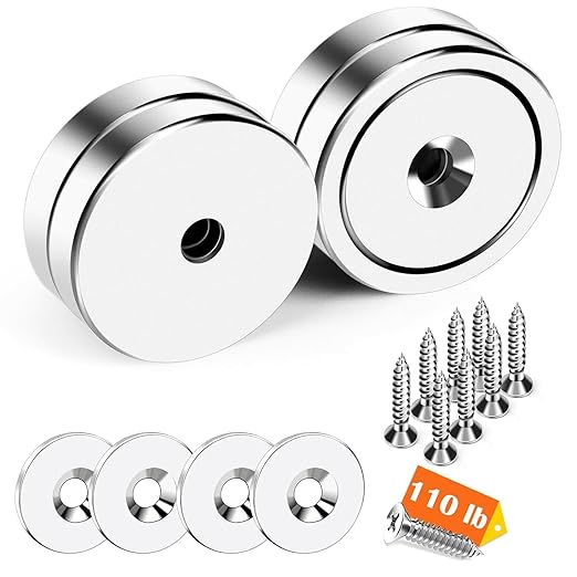 DIYMAG 4Pcs 110 lb 1.26 inch Neodymium Round Base Cup Magnet,Strong Rare Earth Magnets with Heavy Duty Countersunk Hole and Stainless Screws for Refrigerator Magnets Office Craft (Silver)
