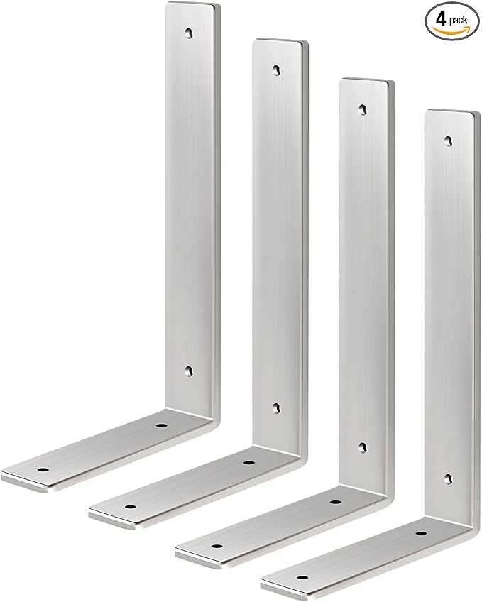 Floating Shelf Bracket Stainless Steel 10 Inch, 4 Pack Heavy Duty Shelf Brackets, Wall Shelf Bracket for DIY Decorative with Mounting Hardware