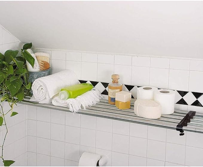 BAOYOUNI Expandable Closet Shelf Tension Rod Clothes Hanger Storage Rack Adjustable DIY Shelving Unit Cabinet Kitchen Bathroom Divider Separator Organizer, Black