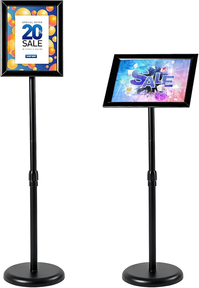 Ysglory 8.5x11 Inch Floor Standing Sign Holder Adjustable Signage Stand Heavy-Duty Snap-Open Frame Poster Stand with PVC Cover, Easy Change Display Stand for Retail, Restaurant, Events